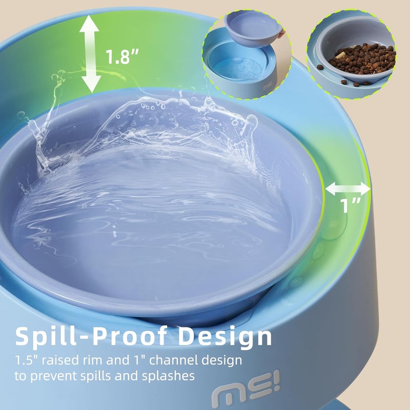 MS!MAKE SURE Adjustable Raised Cat Bowls, Ceramic Elevated Cat Bowls, Pet Bowl with Anti - Slip Rubber Pad, Leak - Proof, Lead & Cadmium Free, Whisker - Friendly, for All Life Stages of Age Blue - Image 4